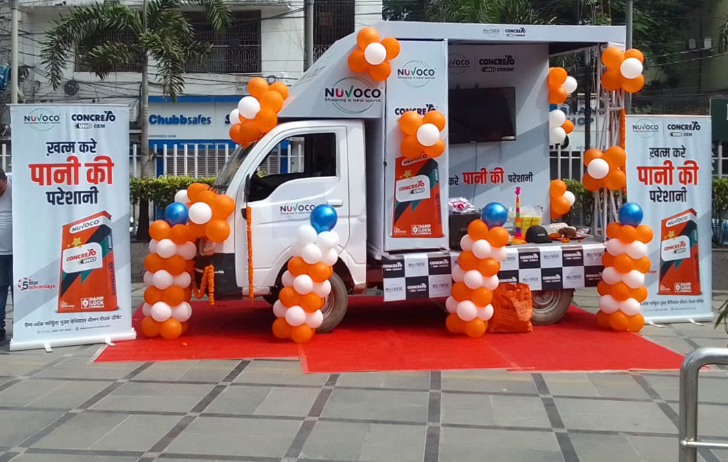 COMCRAFT managed brand activation for Nuvoco — fully branded vehicle, trained promoters, and complete on-ground setup at a retail location